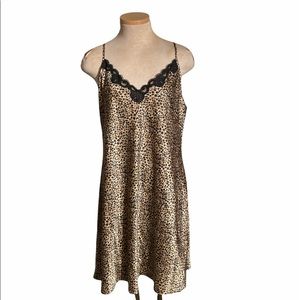 Vintage Cheetah and Lace Slip Camisole Dress L